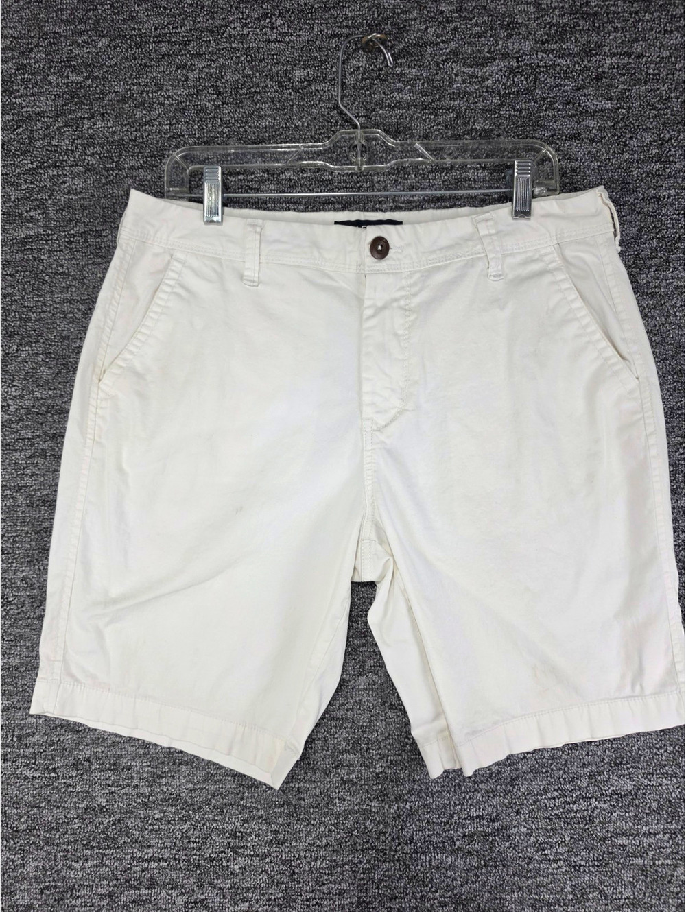 AERO Chino Shorts Men Cotton Stretch Flat Front Solid White Button Pockets